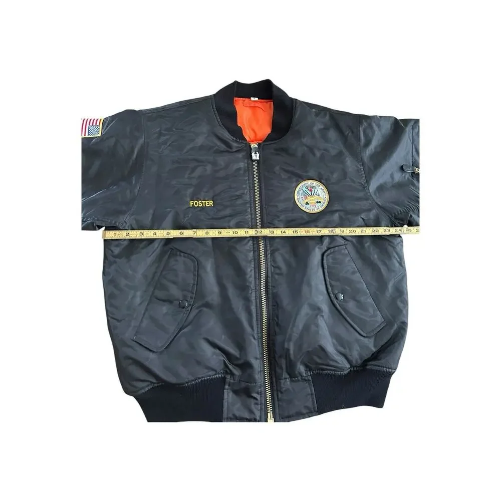 Vintage MA-1 Rothco Ultra Force Jacket Large Black Army Flyer Patches Bomber‎